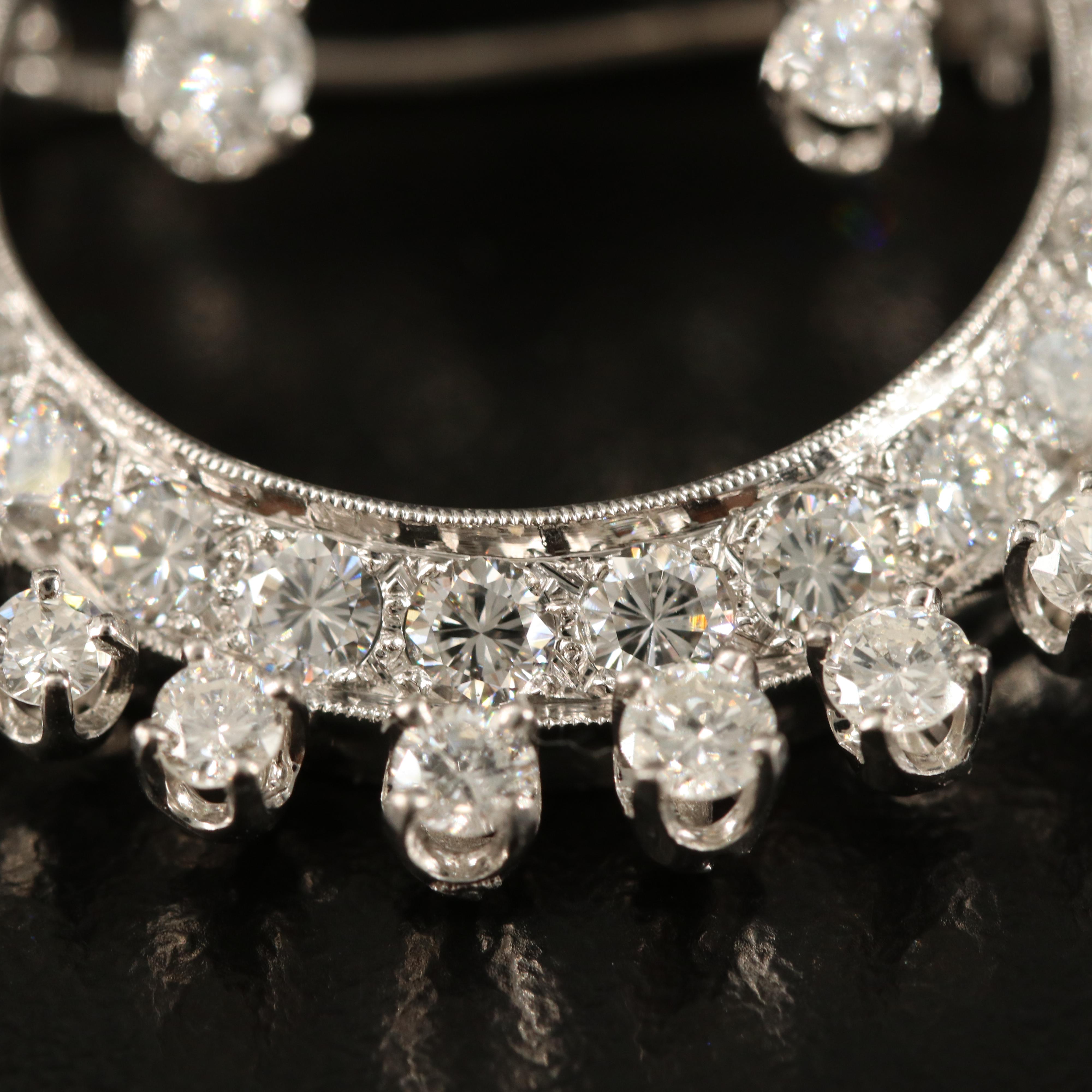 Vintage 14K 3.22 CTW Diamond Bow Circle Brooch