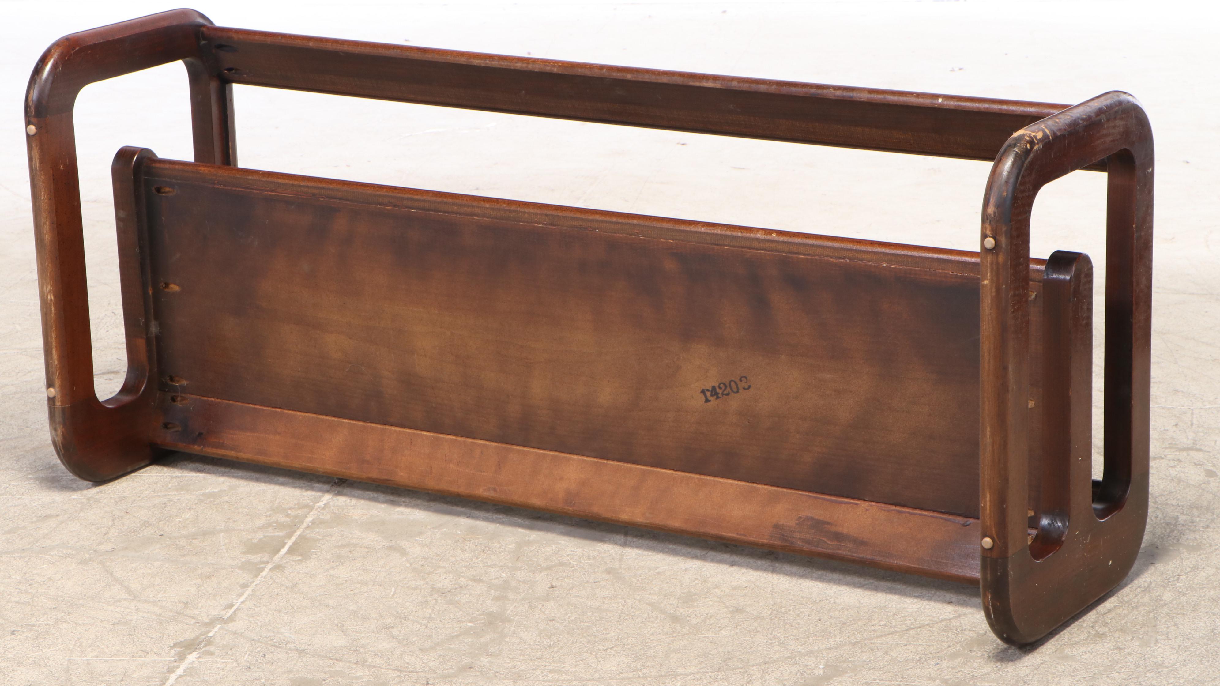 Lou Hodges Style Walnut and Glass Cantilever Coffee and End Table Set