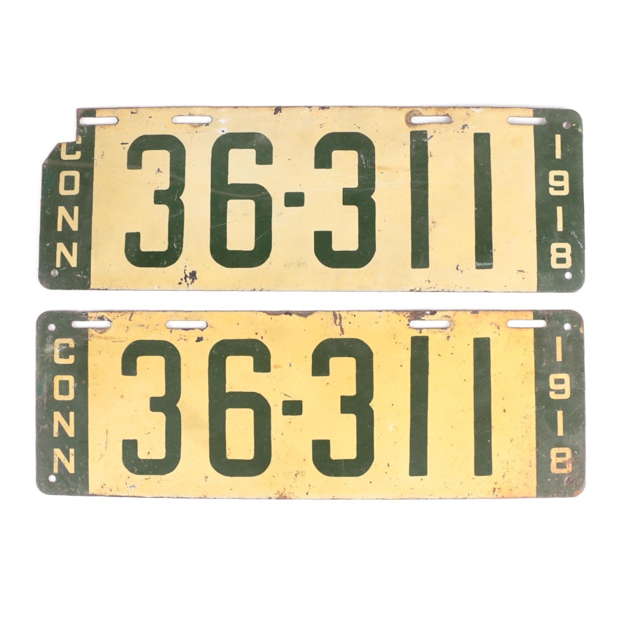 1918 Connecticut Automobile License Plates, Matching Pair