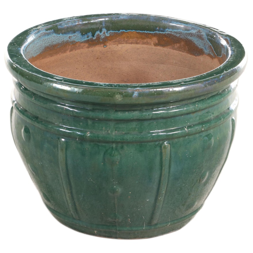 Green-over-Blue Glazed Ceramic Planter