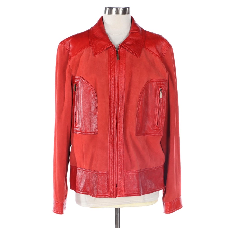 Doncaster Zip-Front Jacket in Red Nubuck and Leather