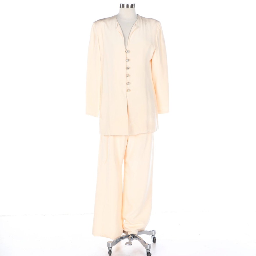 Mark Heister Pantsuit in Ivory with Embellished Buttons