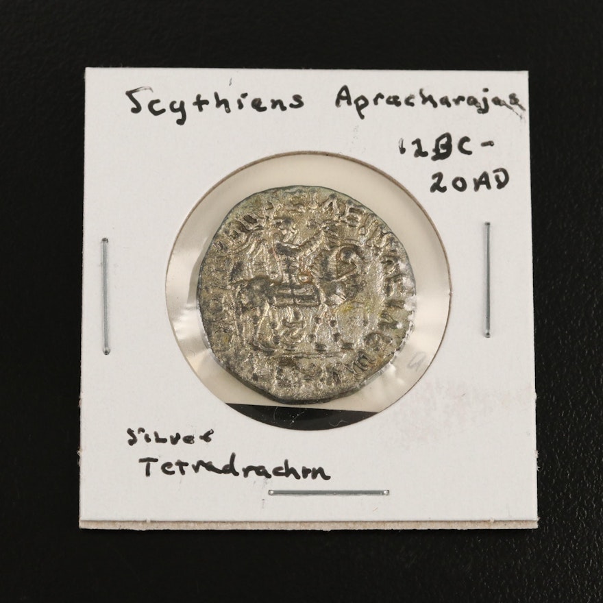 Ancient Indo-Scythians Silver Teradrachm, 12 BC to 20 AD