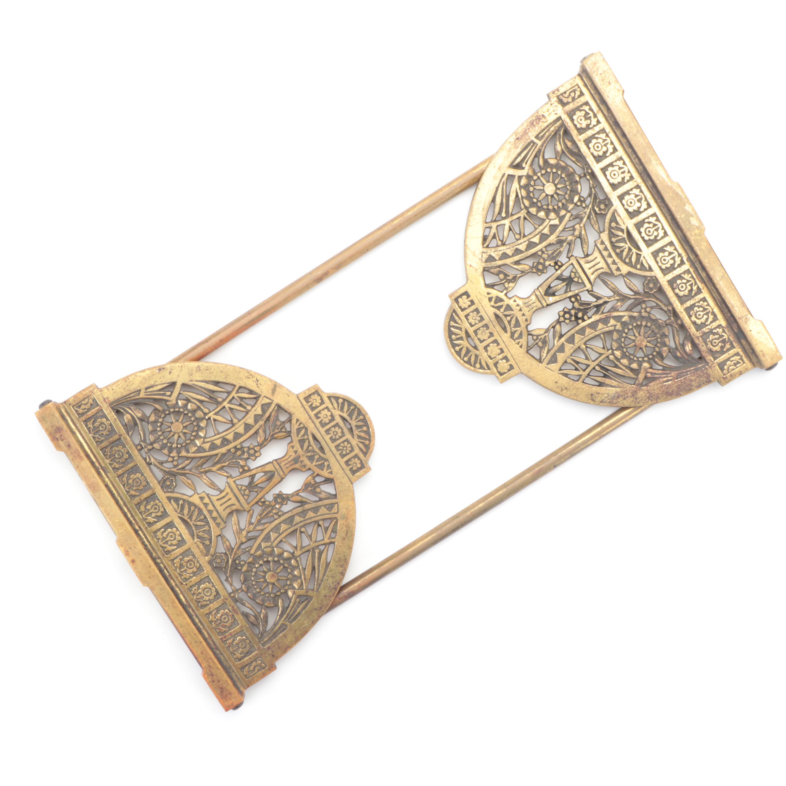 Victorian Style Brass Expandable Bookend, Butterfly Pincushion, and Candlesticks