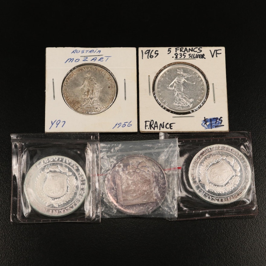 Five International Silver Coins and Tokens