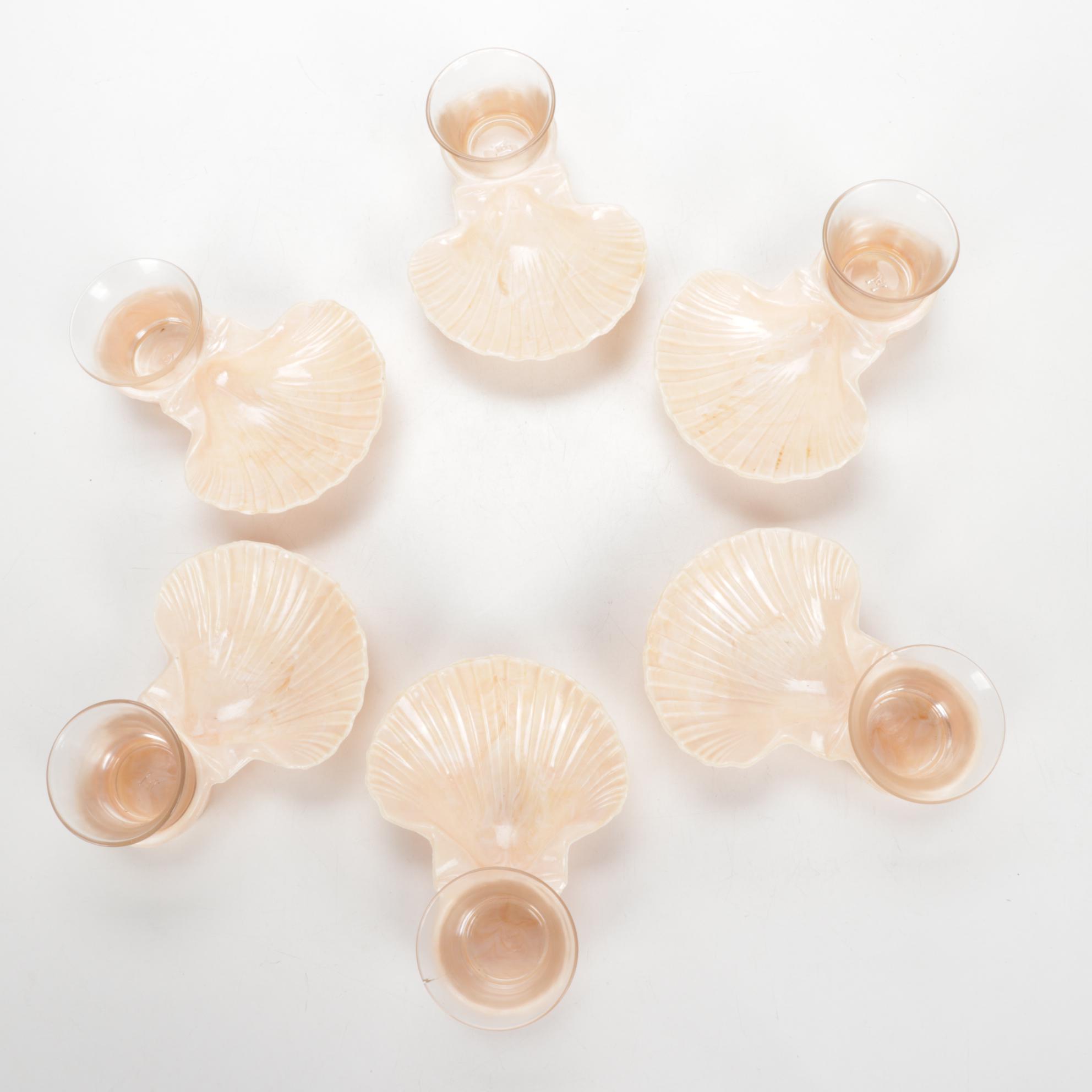 Karoff "Sea Servers" Shell-Shaped Cocktail Dishes With Ceramic Oyster Plates
