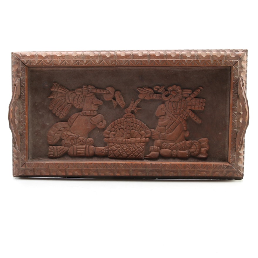 Polynesian Style Hand-Carved Wooden Serving Tray