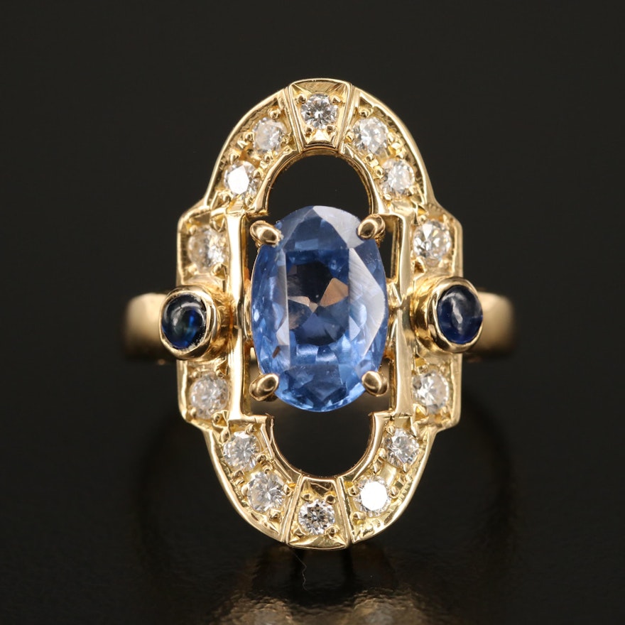 18K Gold 2.21 CT Unheated Sapphire Ring with Diamond, Sapphire and GIA Report
