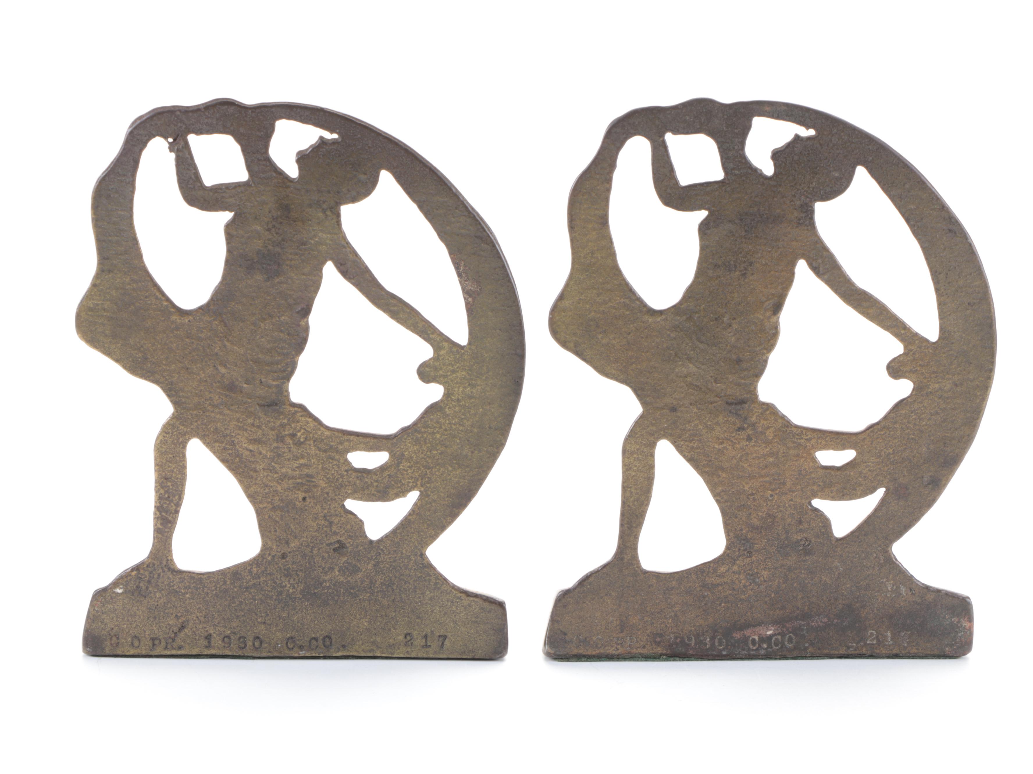 Creation Co. Art Nouveau Dancing Flapper Woman Cast Iron Bookends, c. 1930