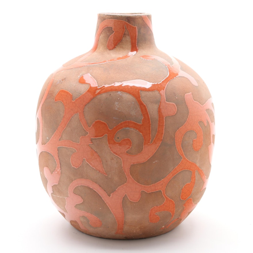 Partially Glazed Terracotta Vase