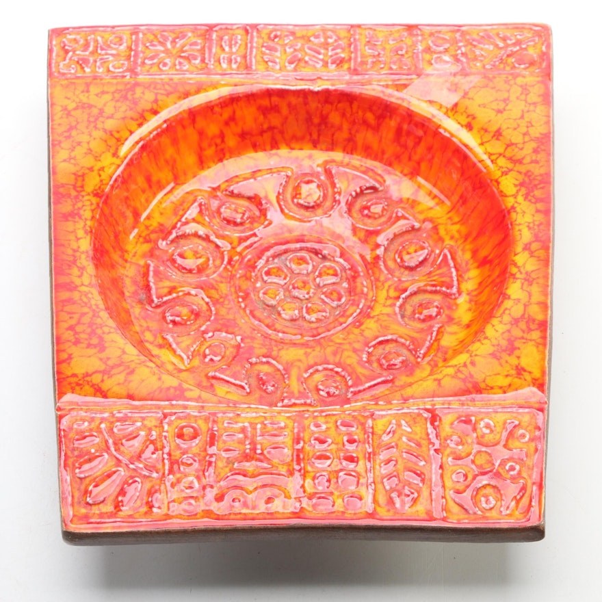 Treasures Craft USA Orange and Red Glazed Ceramic Ashtray, Mid-20th C.