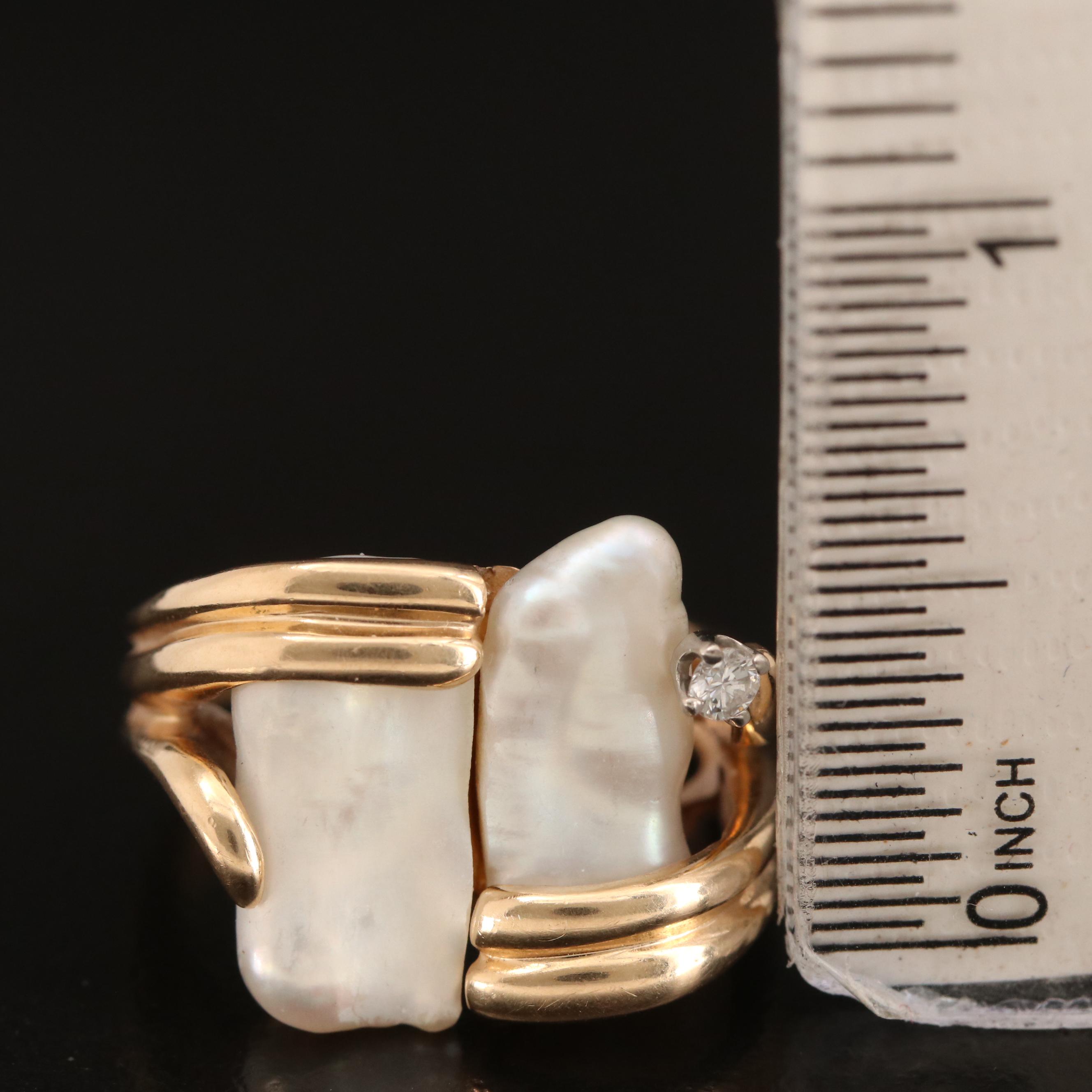 14K Baroque Pearl and Diamond Ring with Palladium Settings