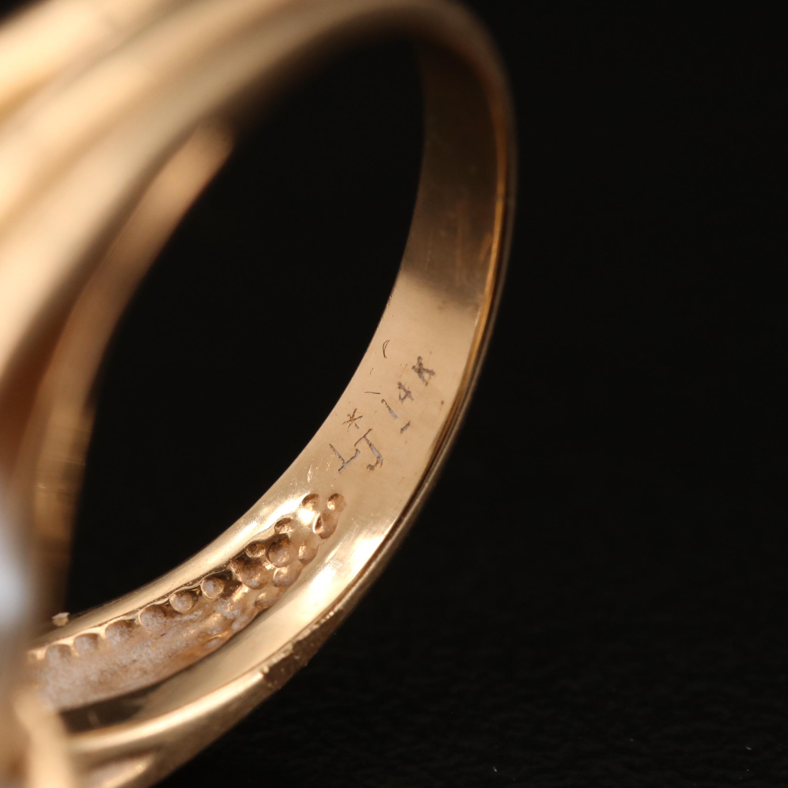 14K Baroque Pearl and Diamond Ring with Palladium Settings