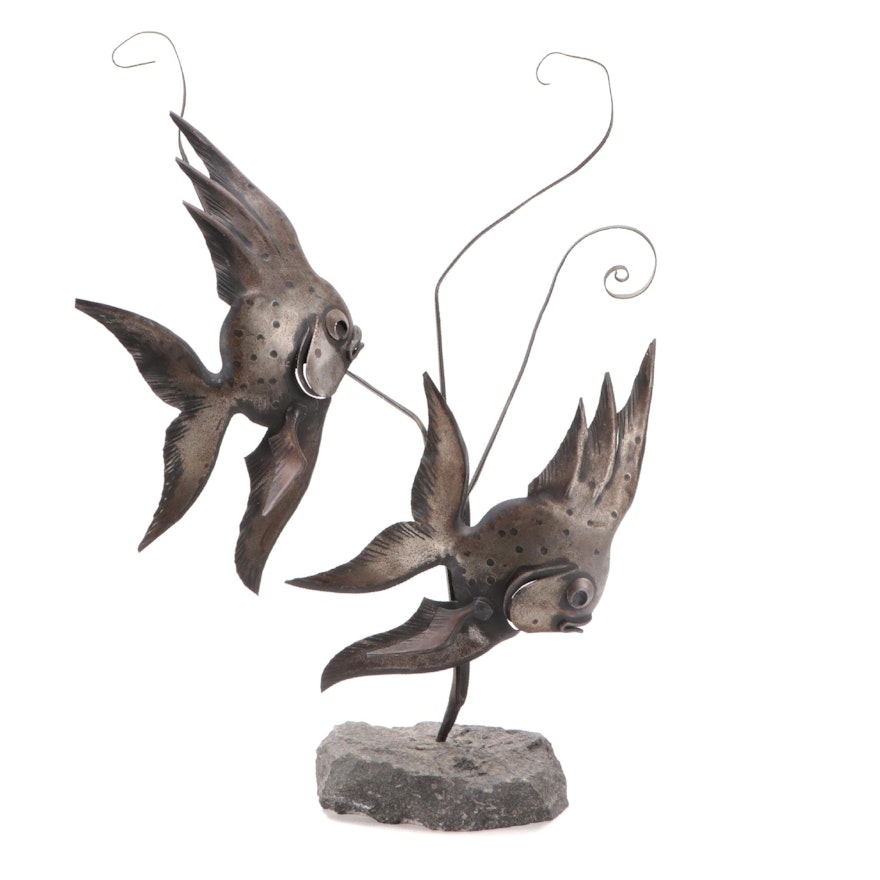Metal Double Angelfish Sculpture, Mid/Late 20th Century