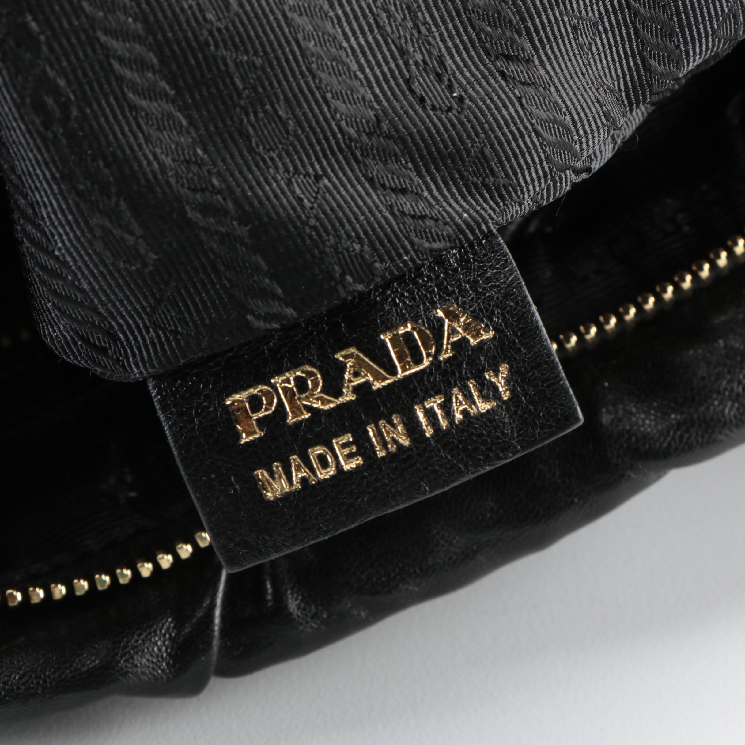 Prada Clutch in in Black Gathered Nappa Antique Leather with Bow Detail