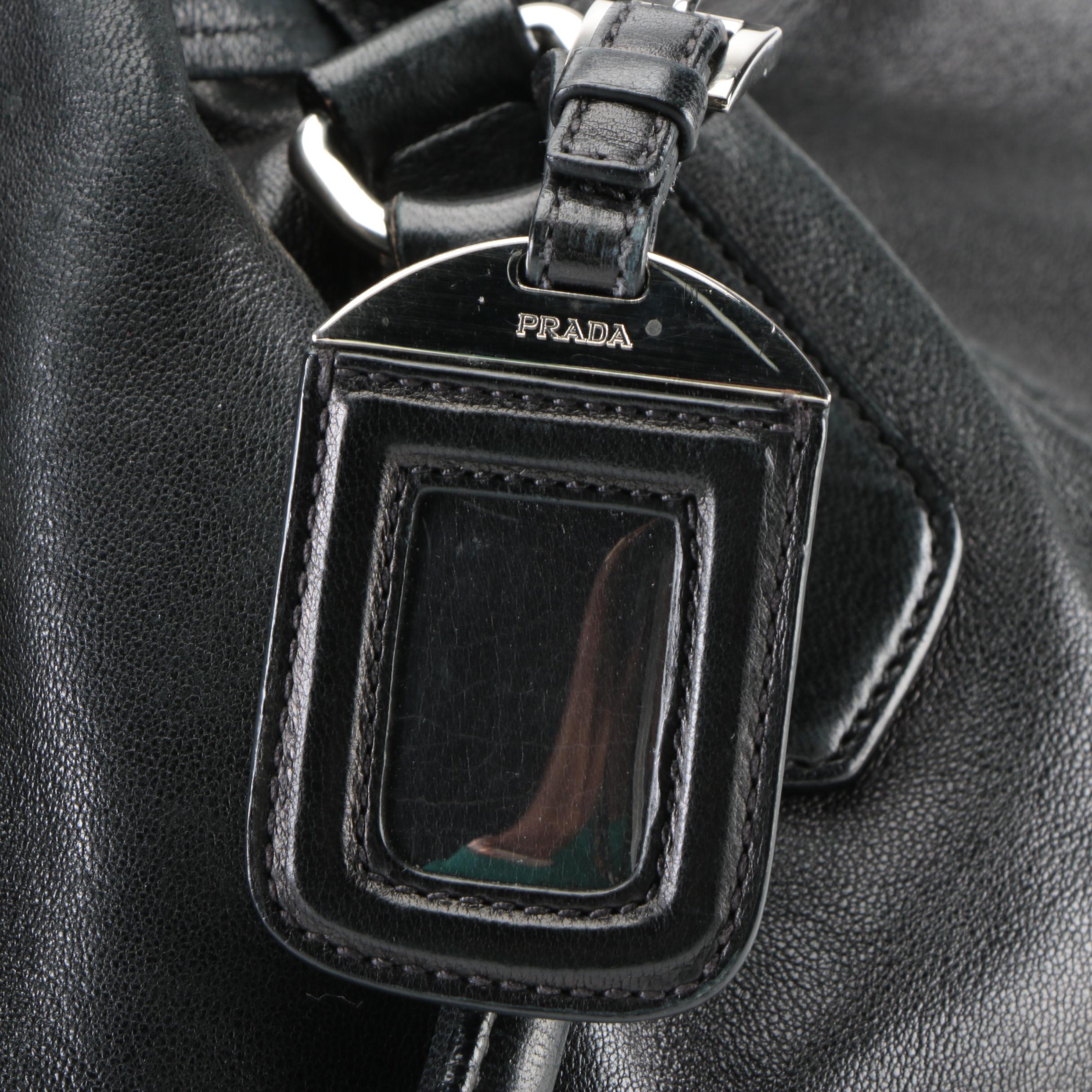 Prada Two-Way Drawstring Hobo Tote Bag in Black Naturale Leather