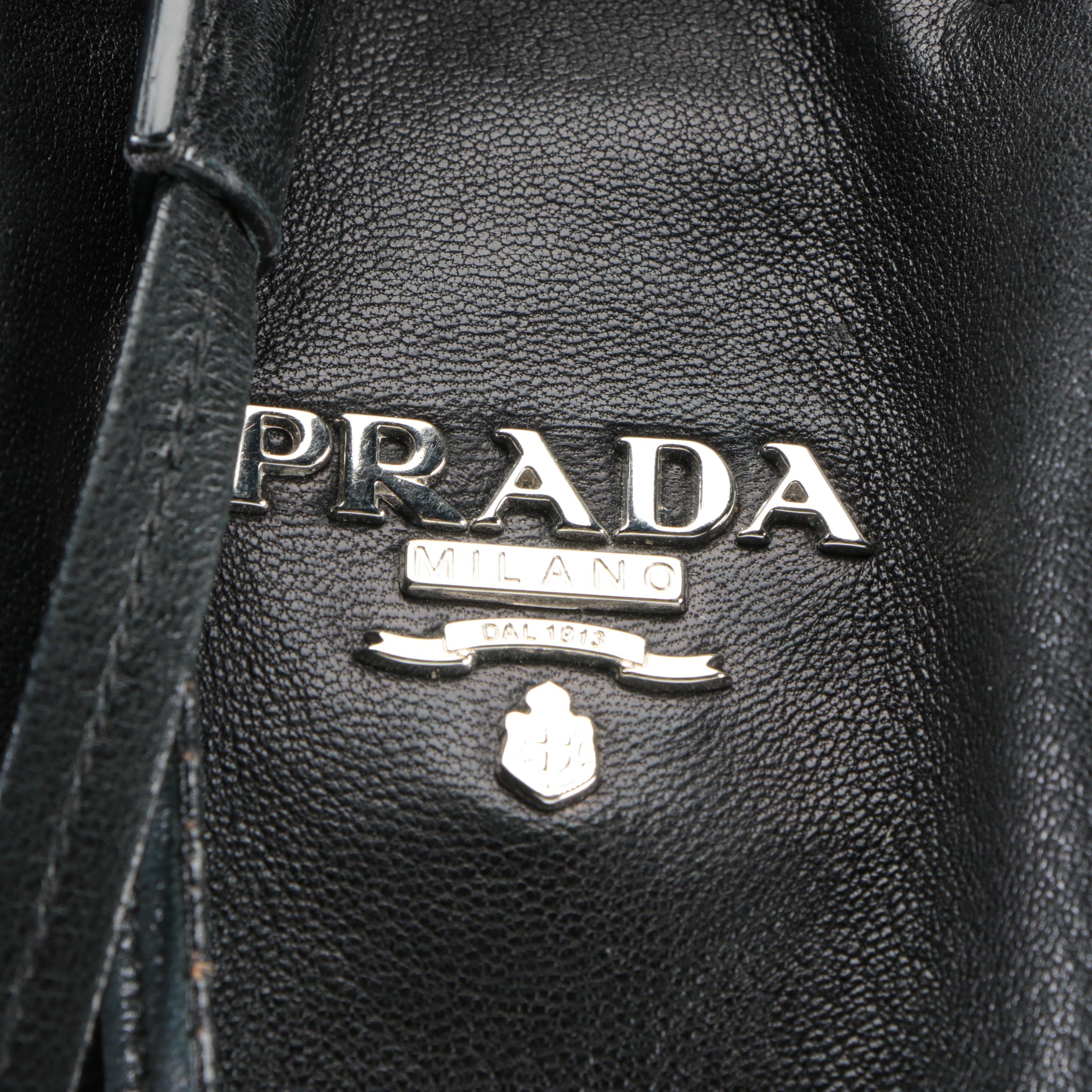 Prada Two-Way Drawstring Hobo Tote Bag in Black Naturale Leather