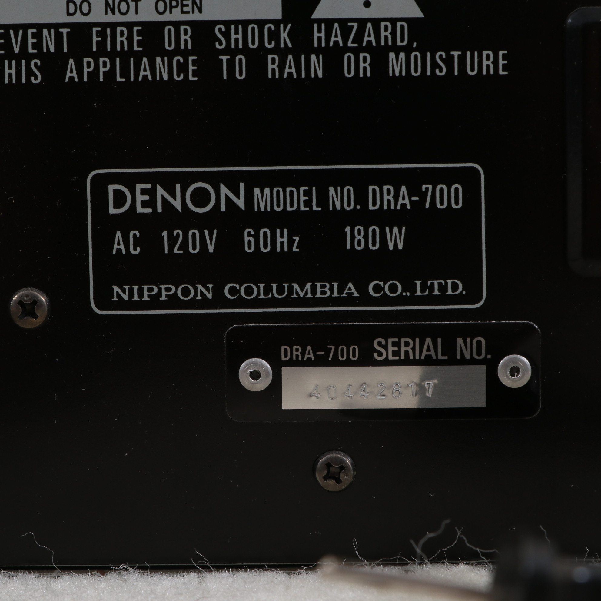 Denon DRA-700 Receiver, Nakamichi Cassette Deck, and Fisher XP7 Speakers