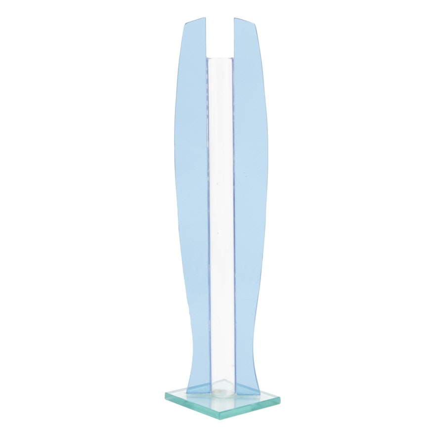 Blue and Clear Glass Winged Bud Vase