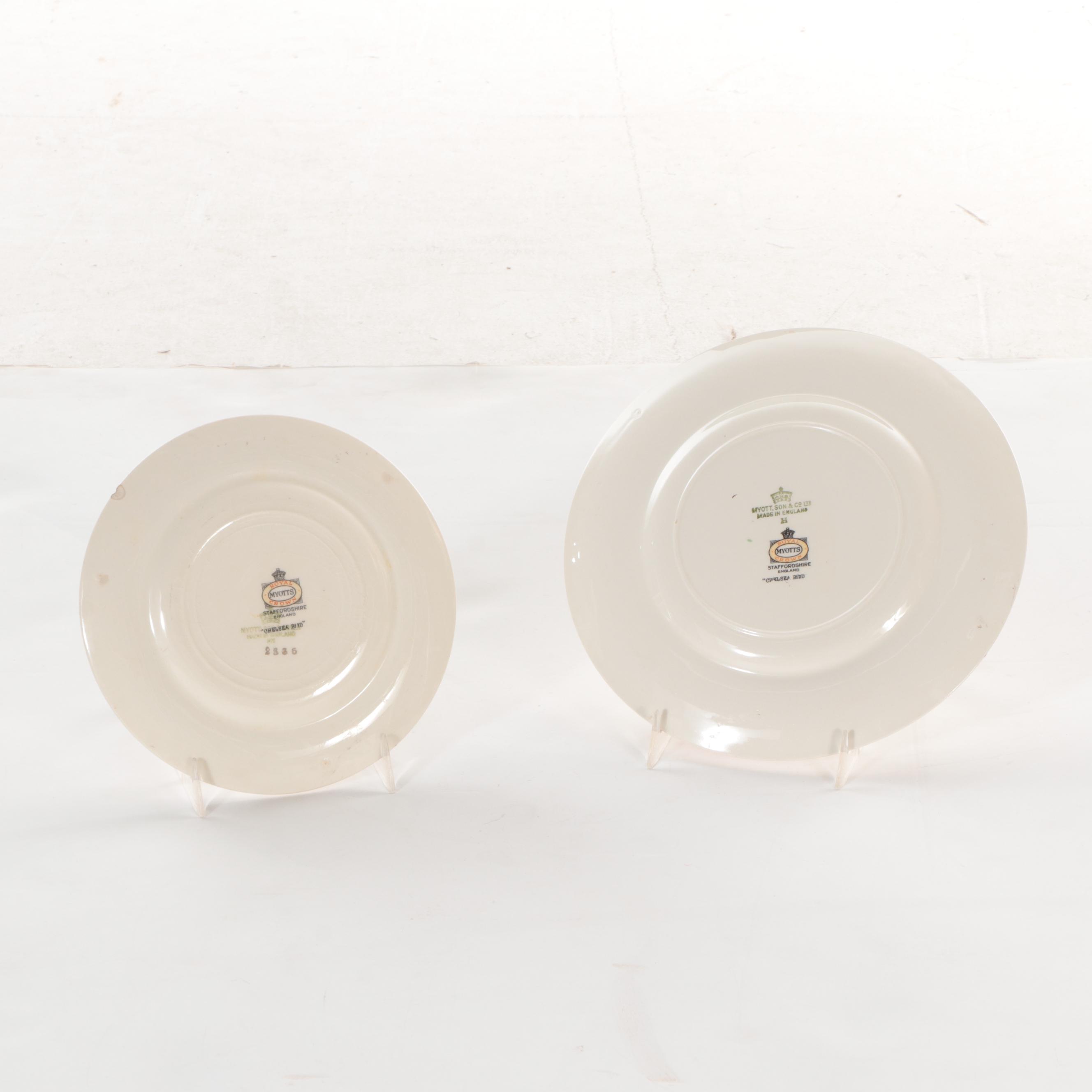 Myott Staffordshire "Chelsea Bird" Earthenware China Dinnerware, Mid-20th C.