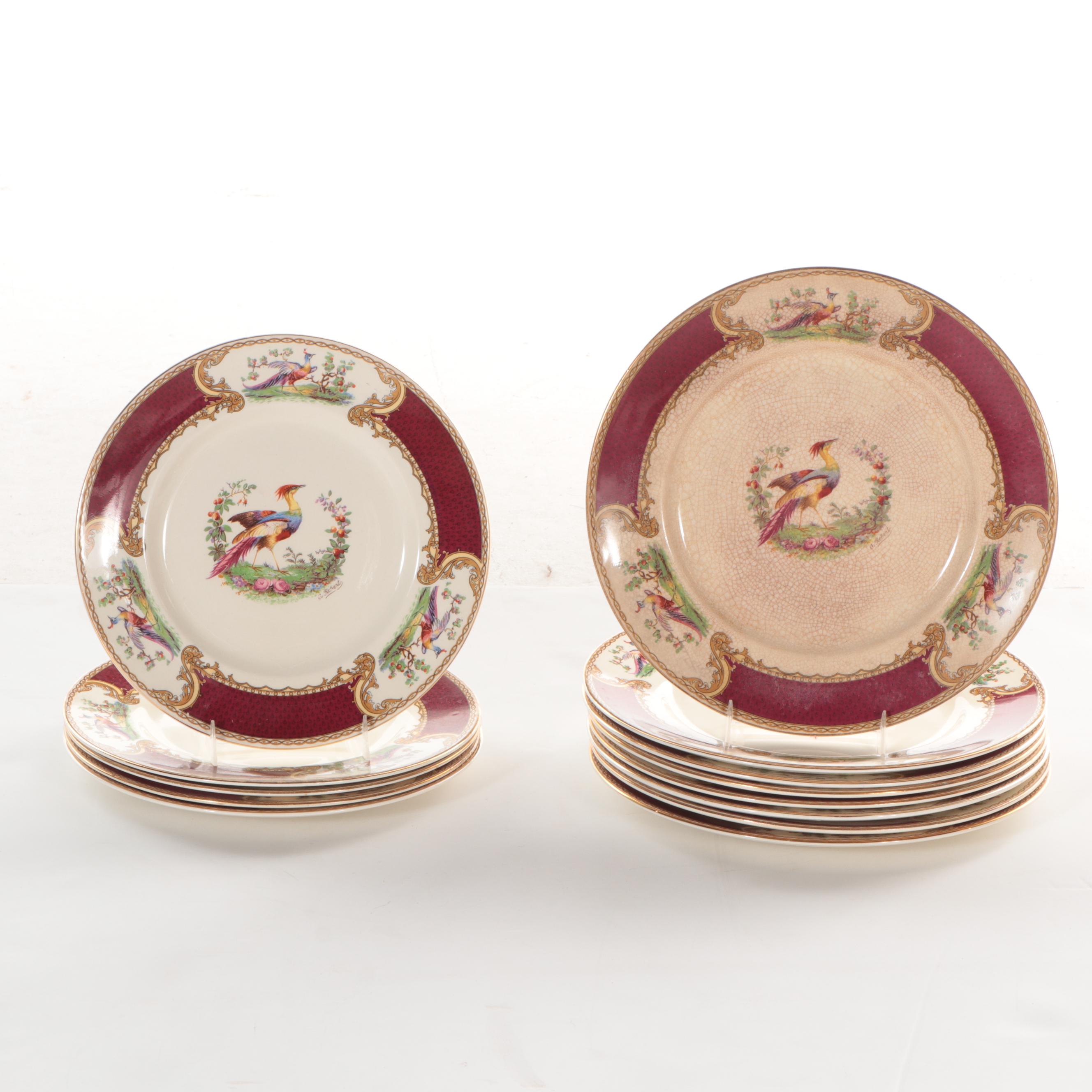 Myott Staffordshire "Chelsea Bird" Earthenware China Dinnerware, Mid-20th C.