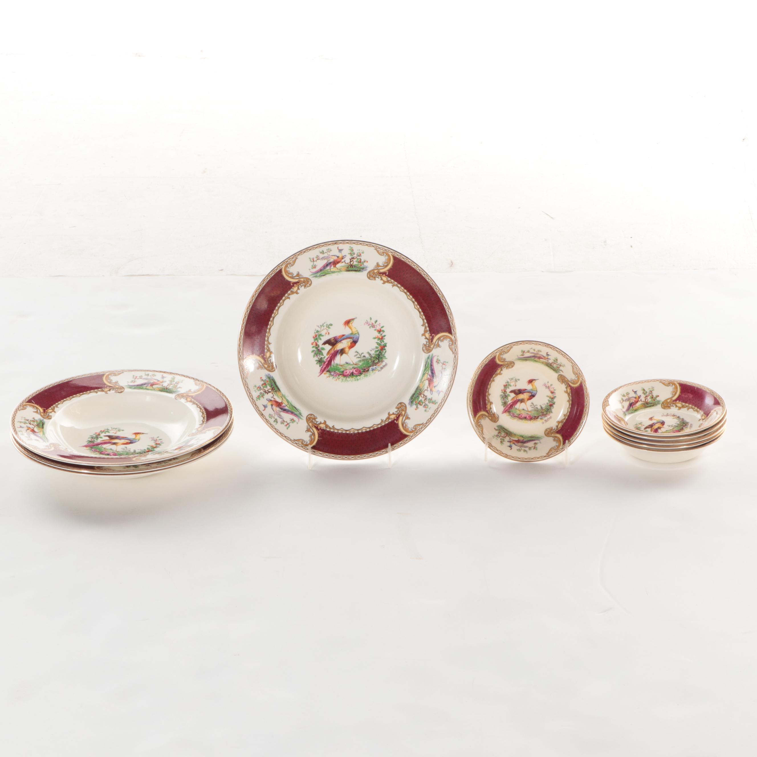 Myott Staffordshire "Chelsea Bird" Earthenware China Dinnerware, Mid-20th C.