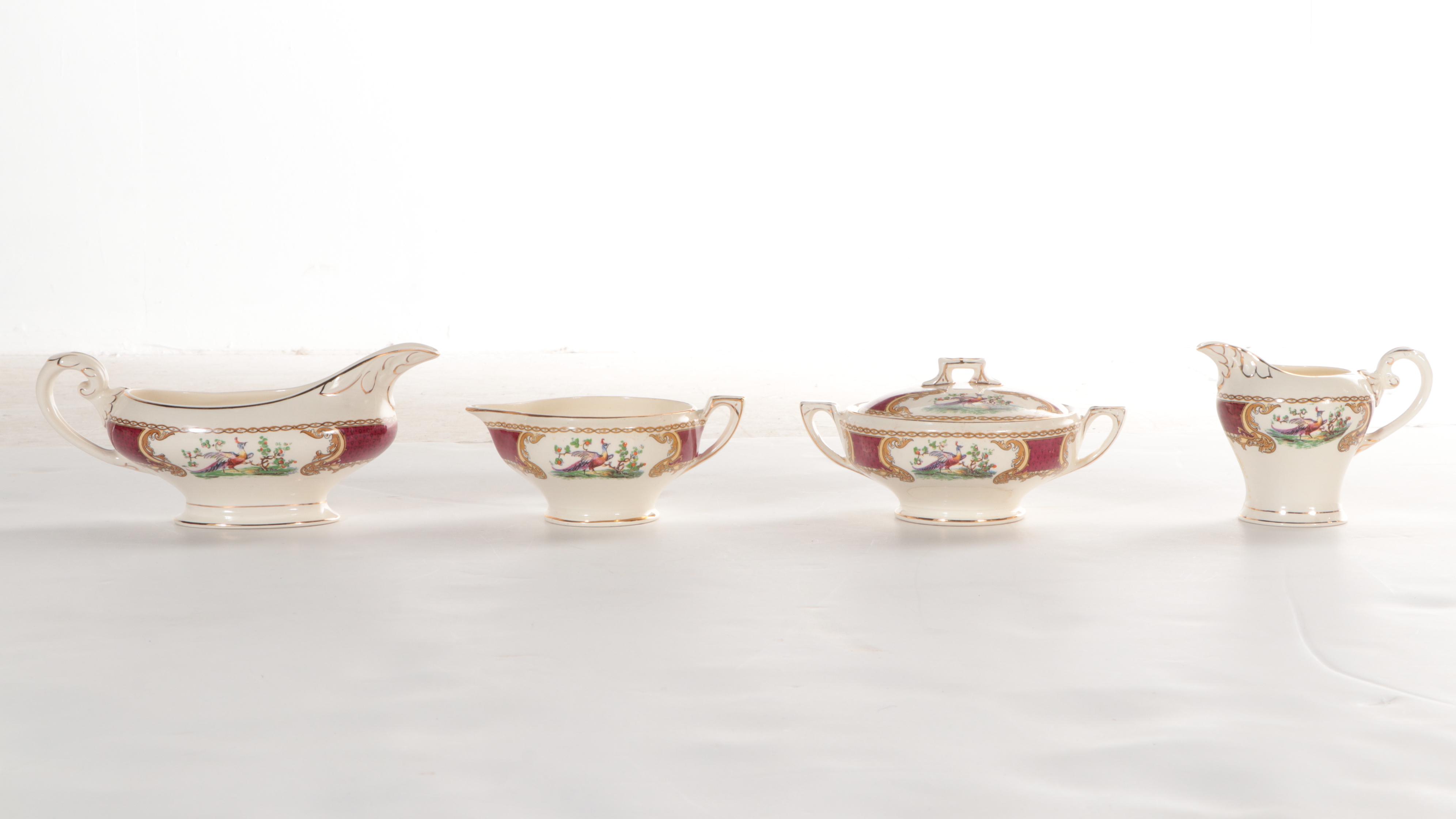 Myott Staffordshire "Chelsea Bird" Earthenware China Dinnerware, Mid-20th C.