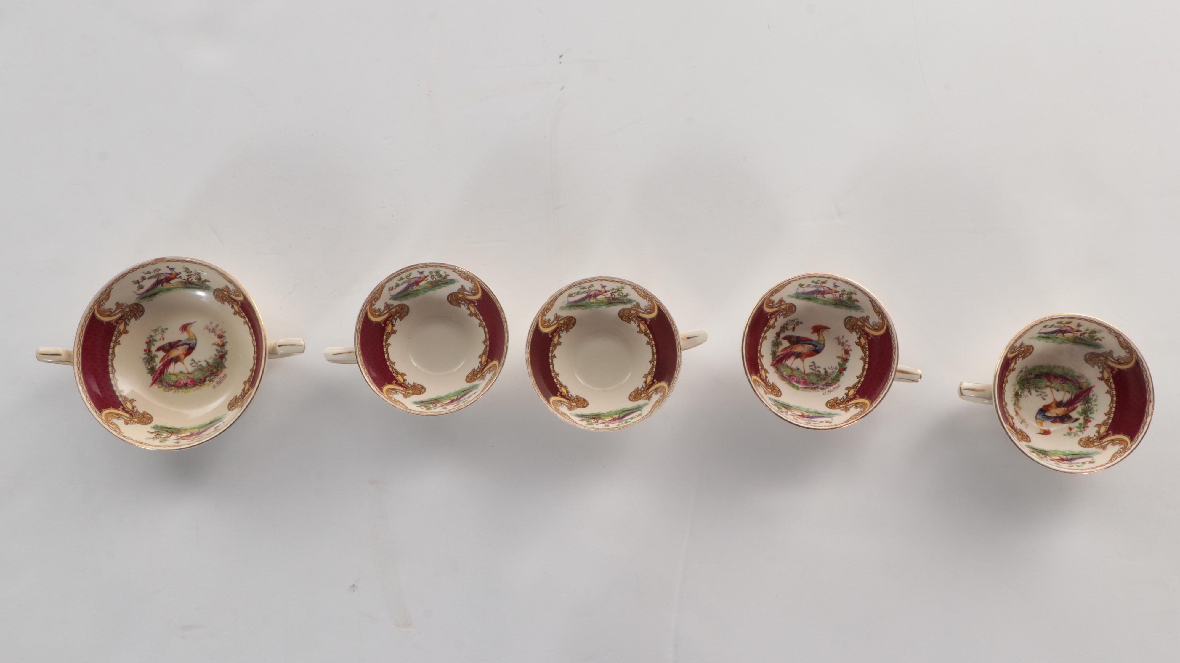 Myott Staffordshire "Chelsea Bird" Earthenware China Dinnerware, Mid-20th C.