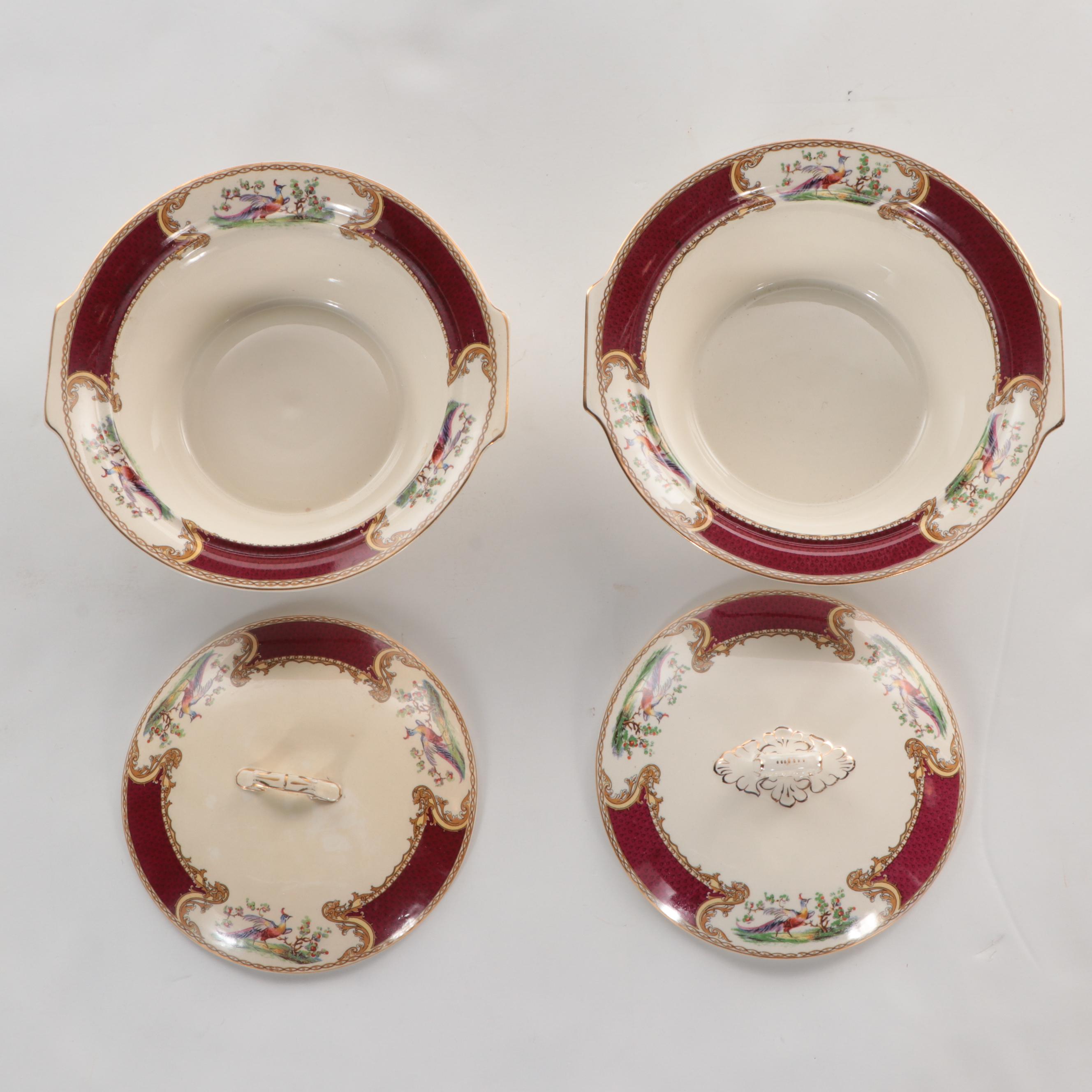 Myott Staffordshire "Chelsea Bird" Earthenware China Dinnerware, Mid-20th C.