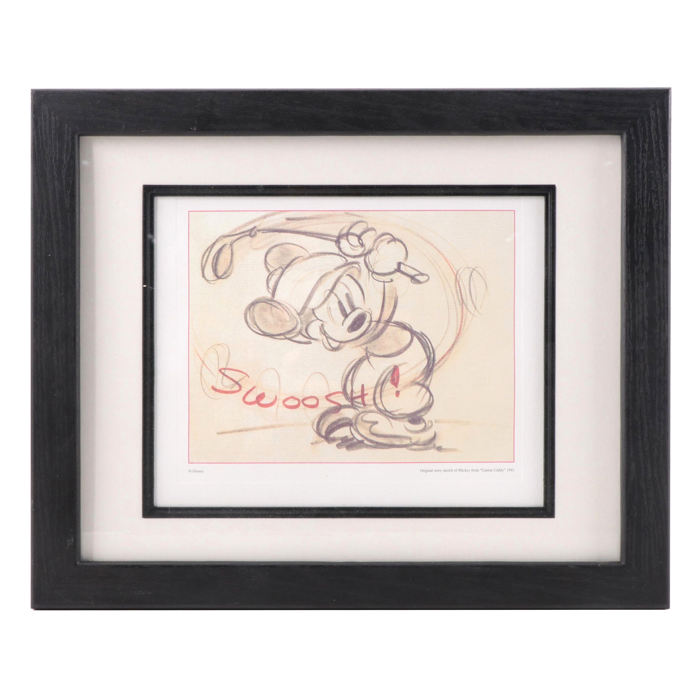 Story Sketch Print Canine Caddy 1941 Animation Mickey Mouse Picture Golf SWOOSH