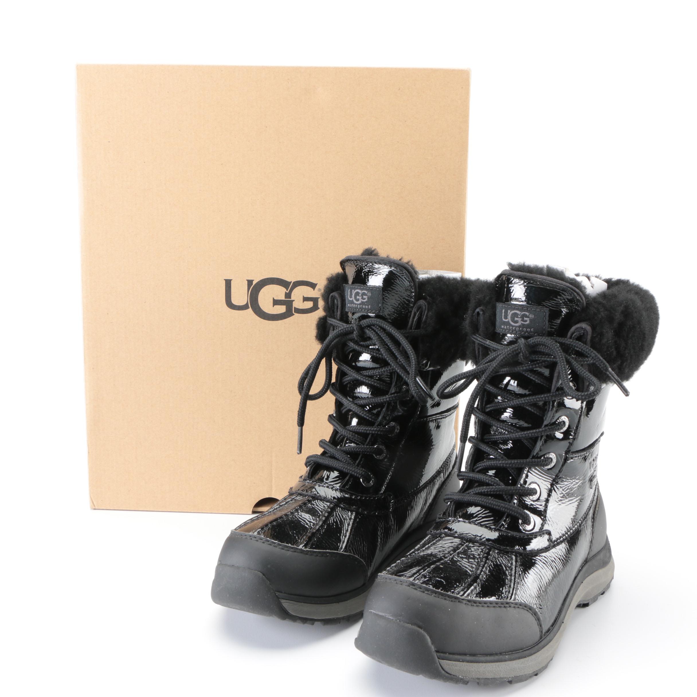 Ugg Adirondack Boot III Black Patent Leather Waterproof Insulated with Box