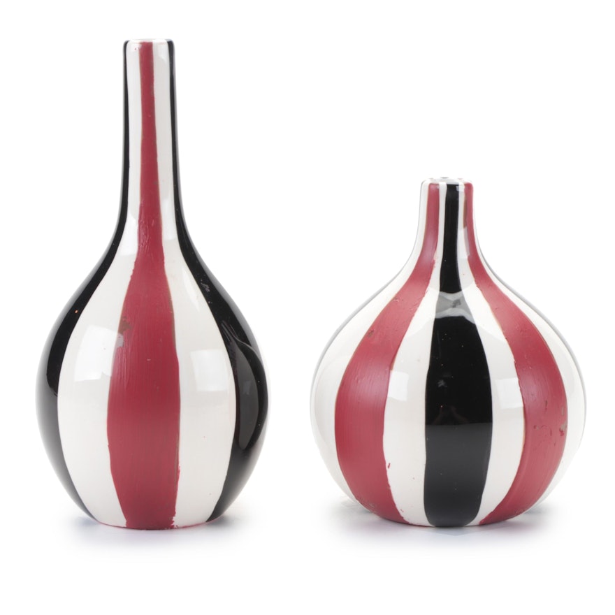 Pair of Jonathan Adler "Stripes" Ceramic Bud Vases, 2003