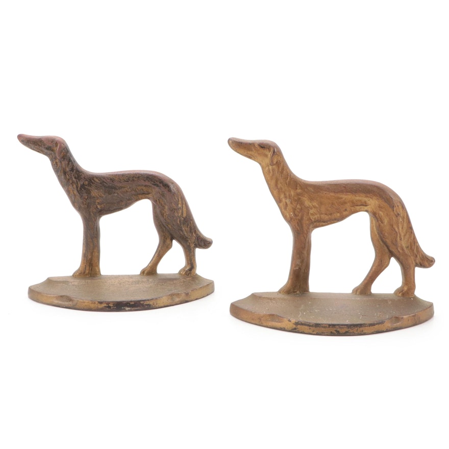 Connecticut Foundry Co. Russian Wolfhound Cast Iron Bookends, 1929