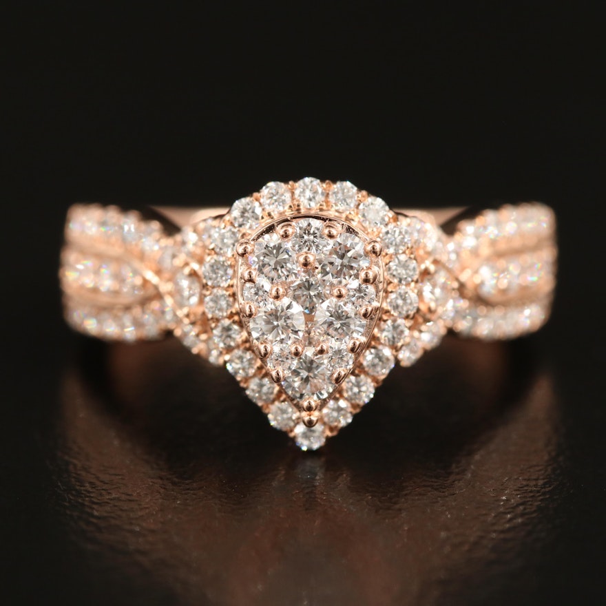 10K 1.02 CTW Diamond Teardrop Cluster Ring