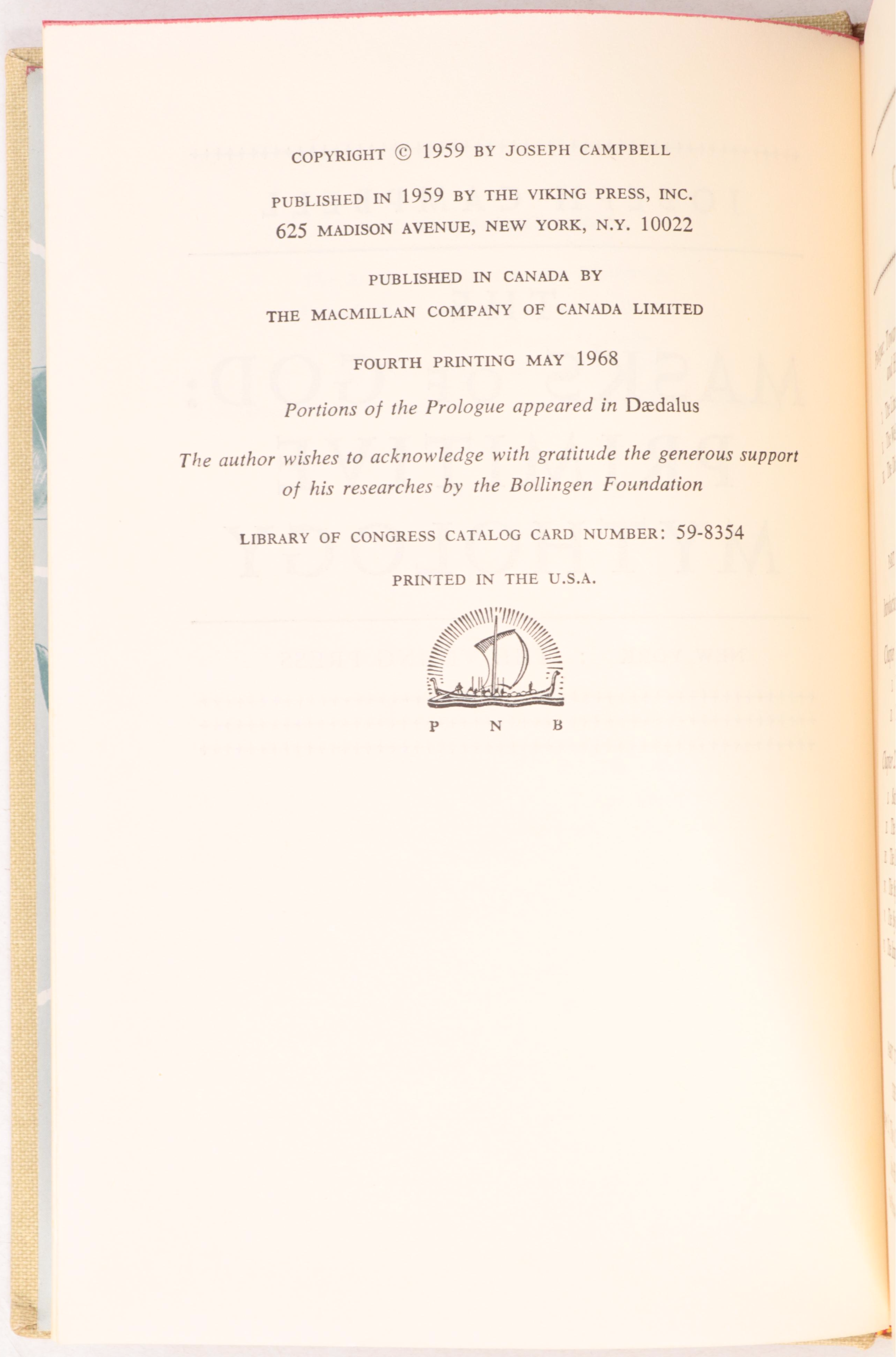 First Edition "The Masks of God" Complete Set by Joseph Campbell, 1968