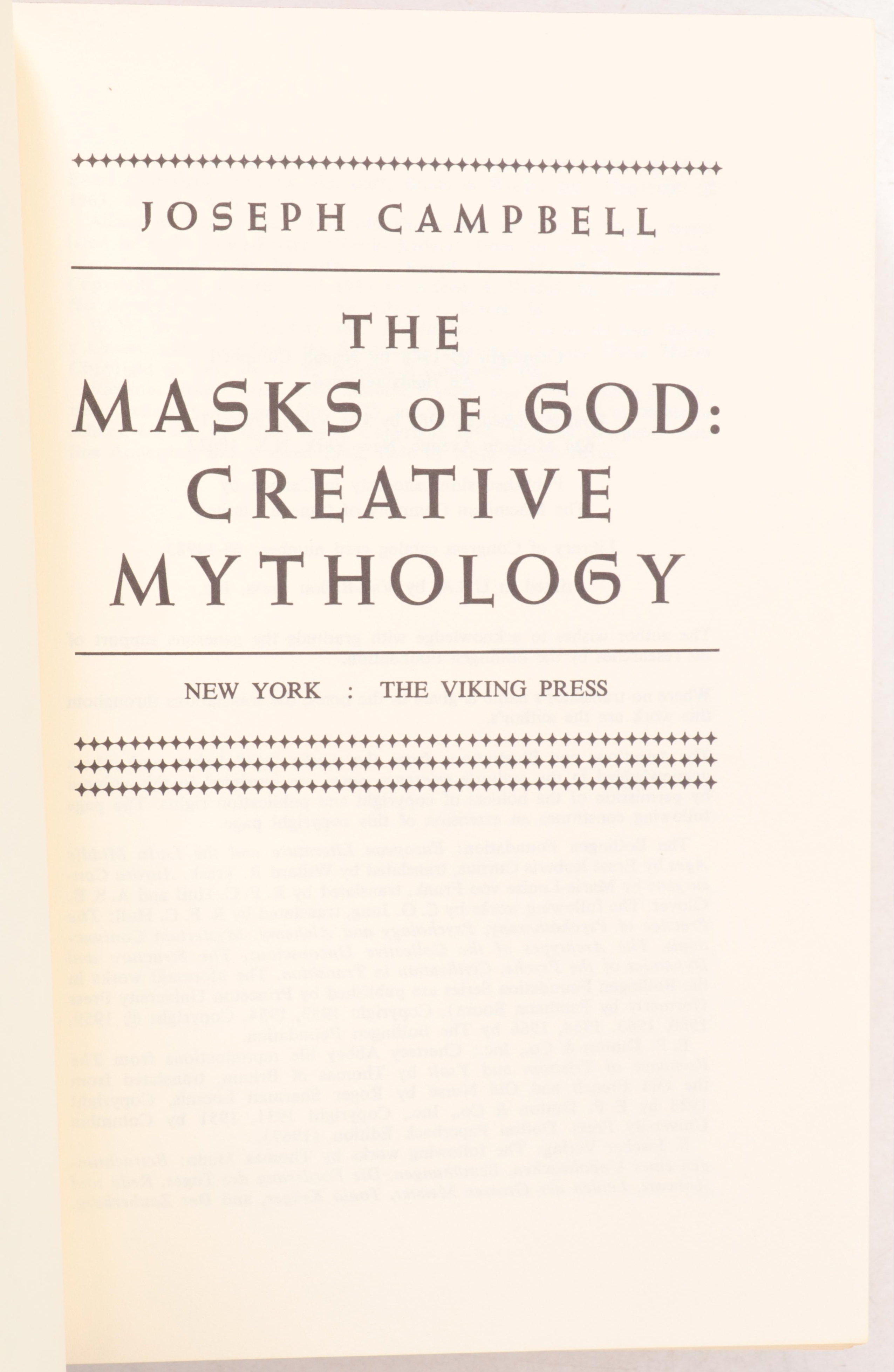First Edition "The Masks of God" Complete Set by Joseph Campbell, 1968