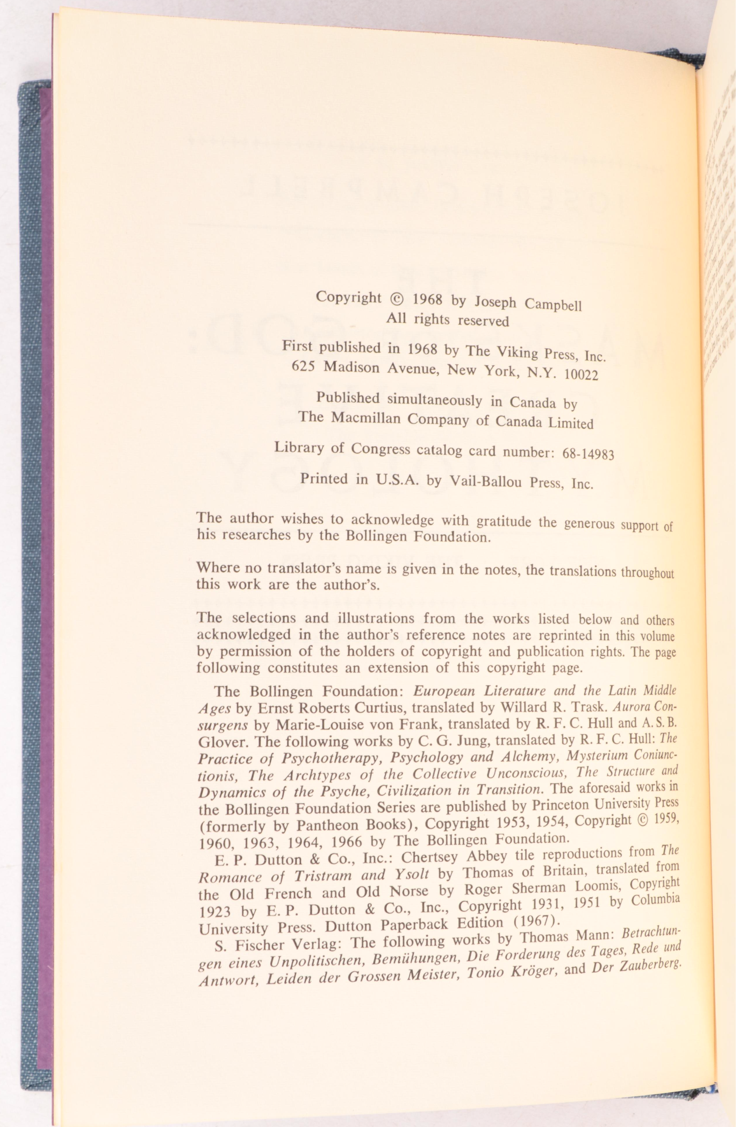First Edition "The Masks of God" Complete Set by Joseph Campbell, 1968