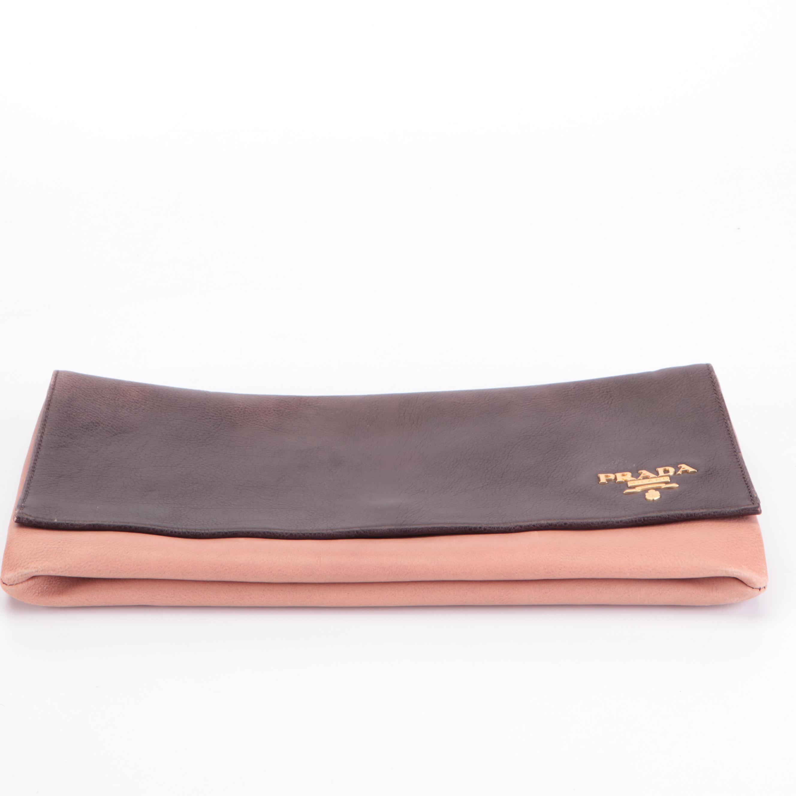 Prada Glace Folders Flap Front Clutch in Ombré Leather