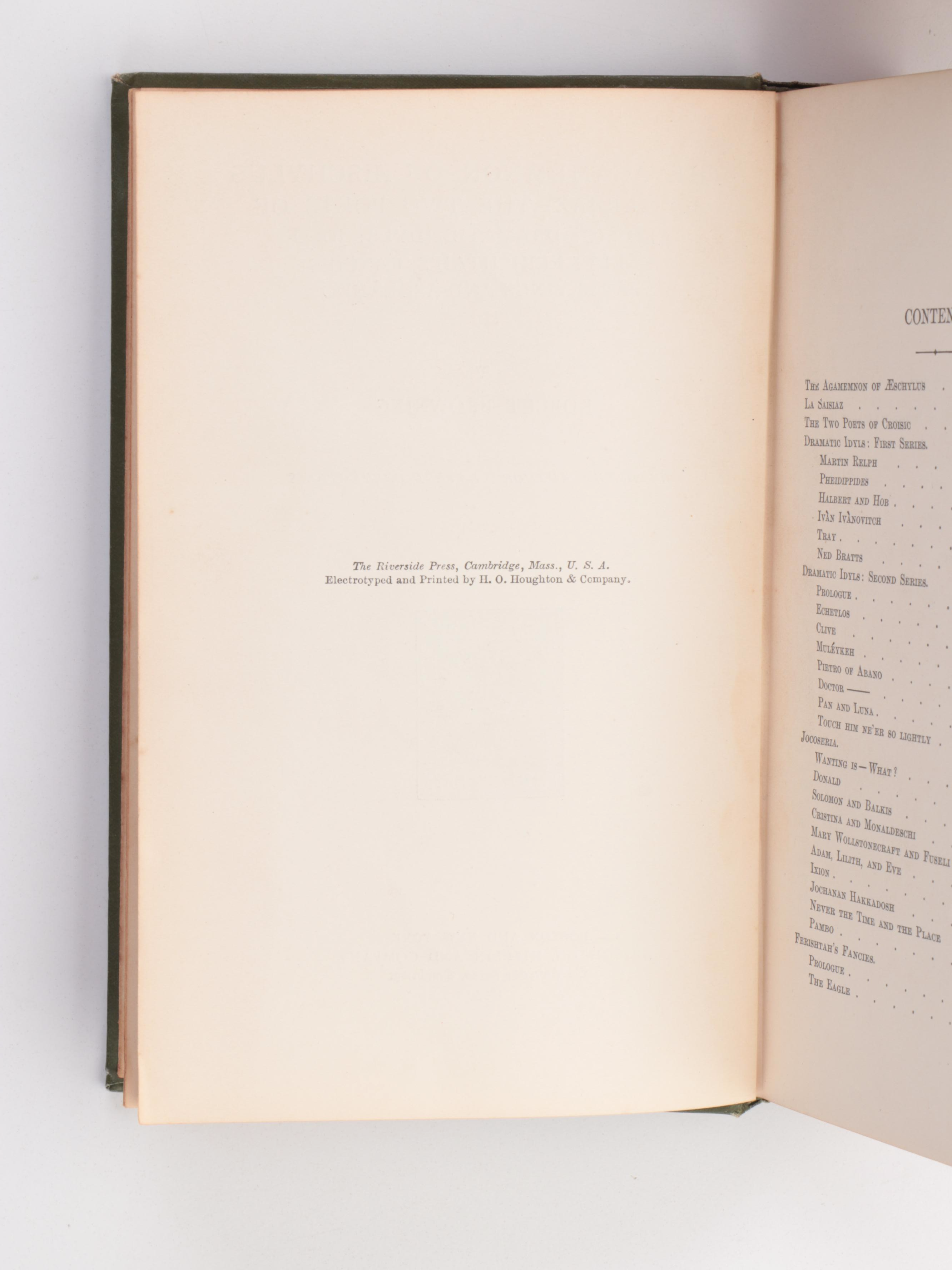 "The Agamemnon of Aeschylus La Saisiaz" by Robert Browning and Other Poetry Book