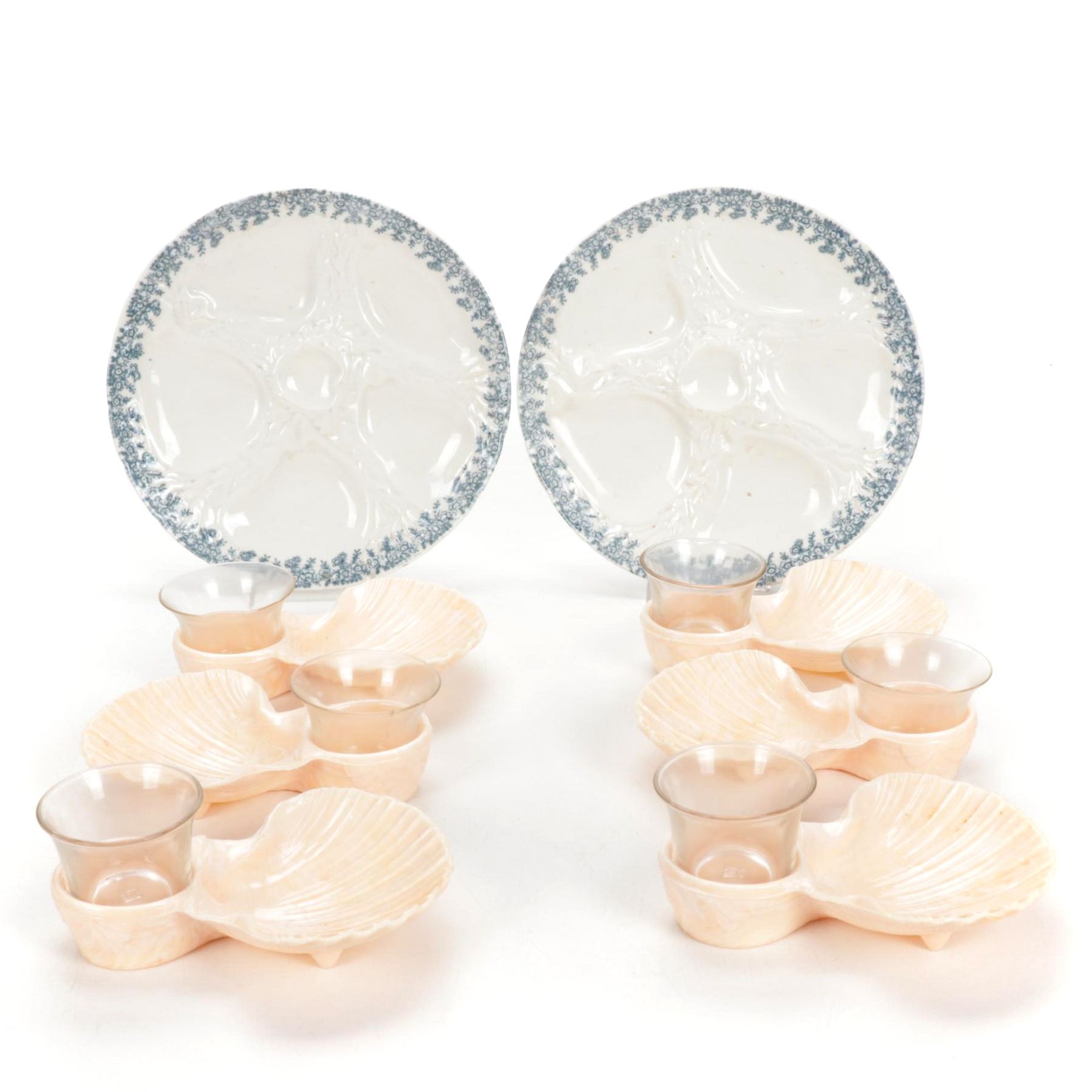 Karoff "Sea Servers" Shell-Shaped Cocktail Dishes With Ceramic Oyster Plates
