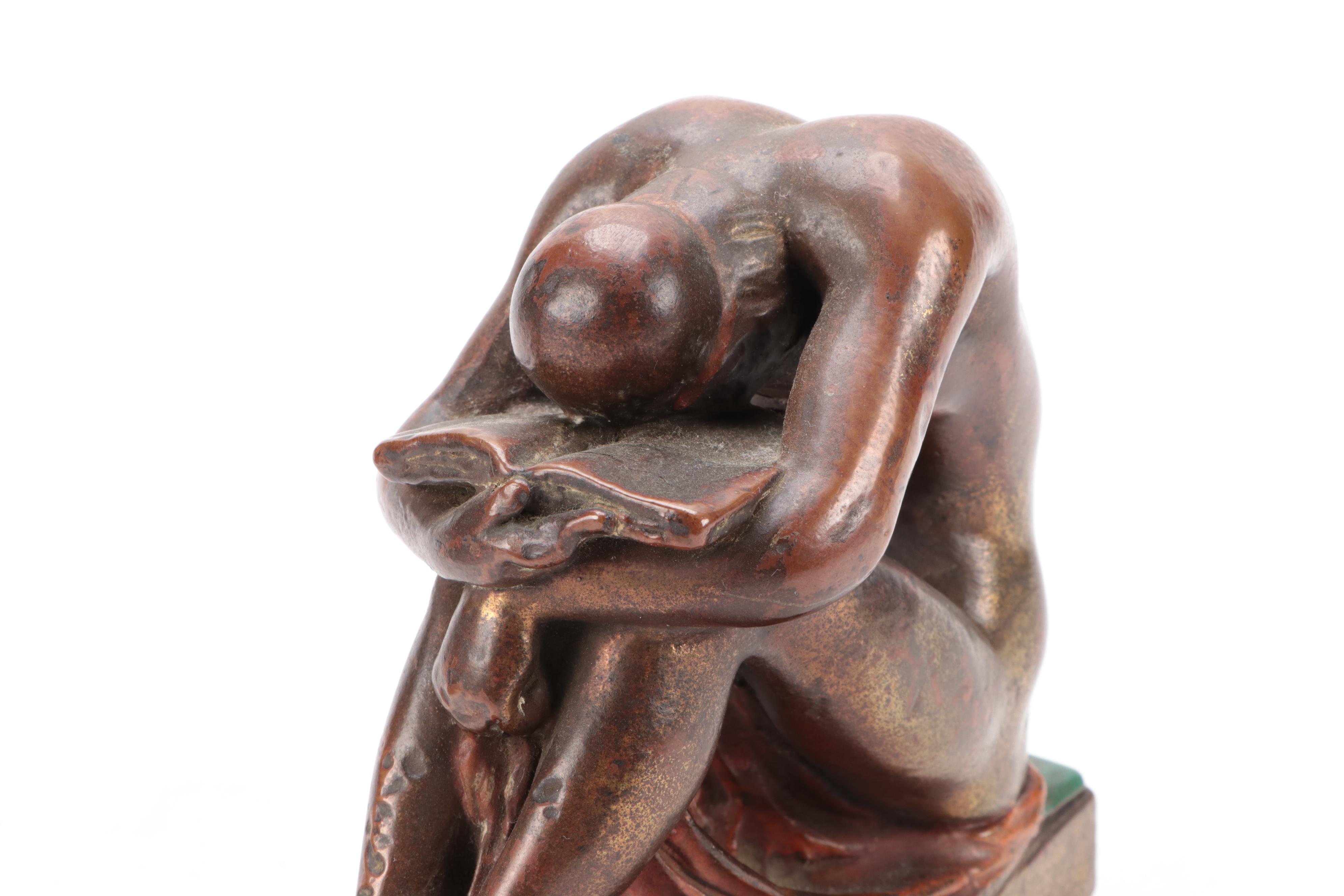 Marion Bronze Co. Cold Painted Cast Bronze Scholar Bookends, Early 20th Century