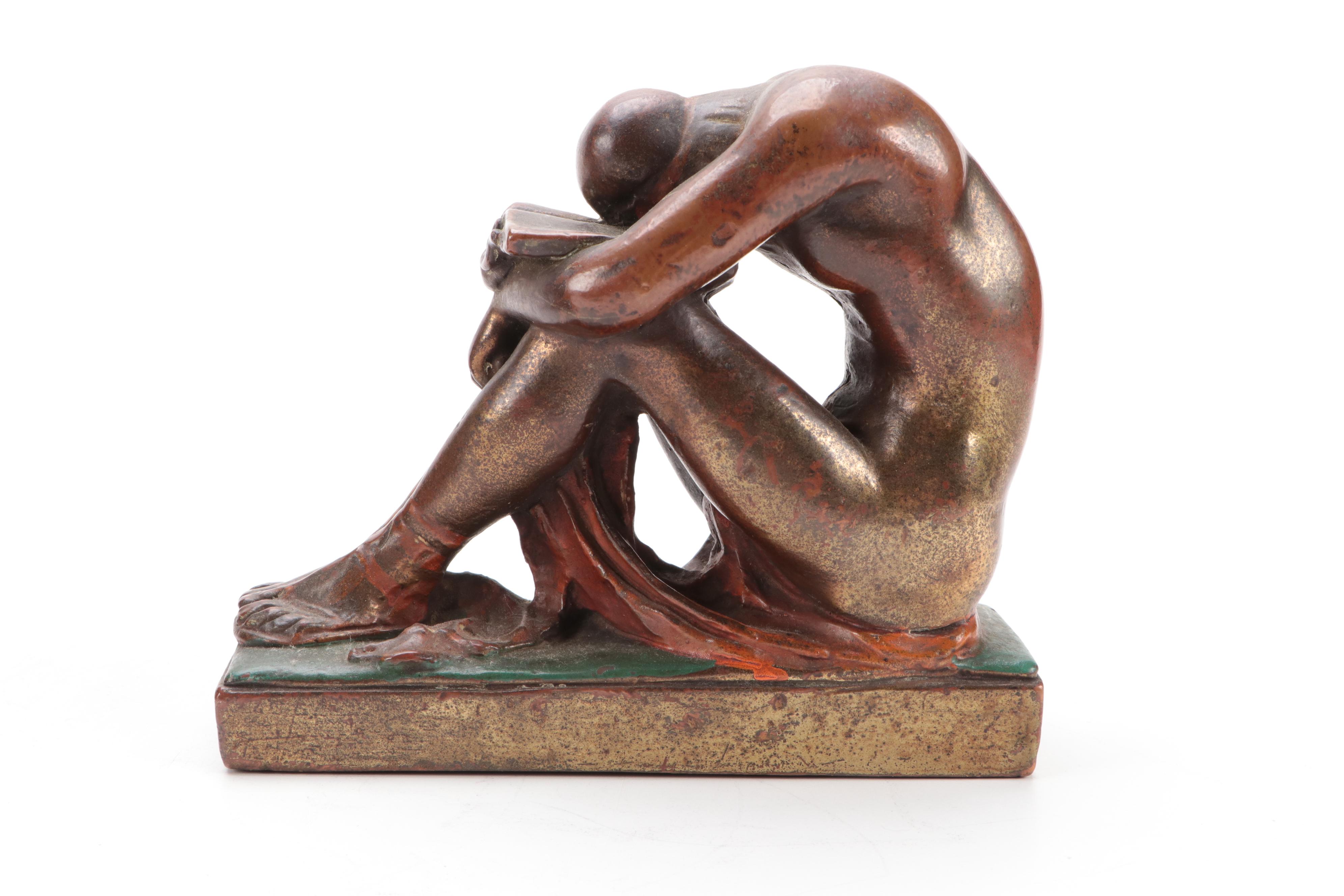 Marion Bronze Co. Cold Painted Cast Bronze Scholar Bookends, Early 20th Century
