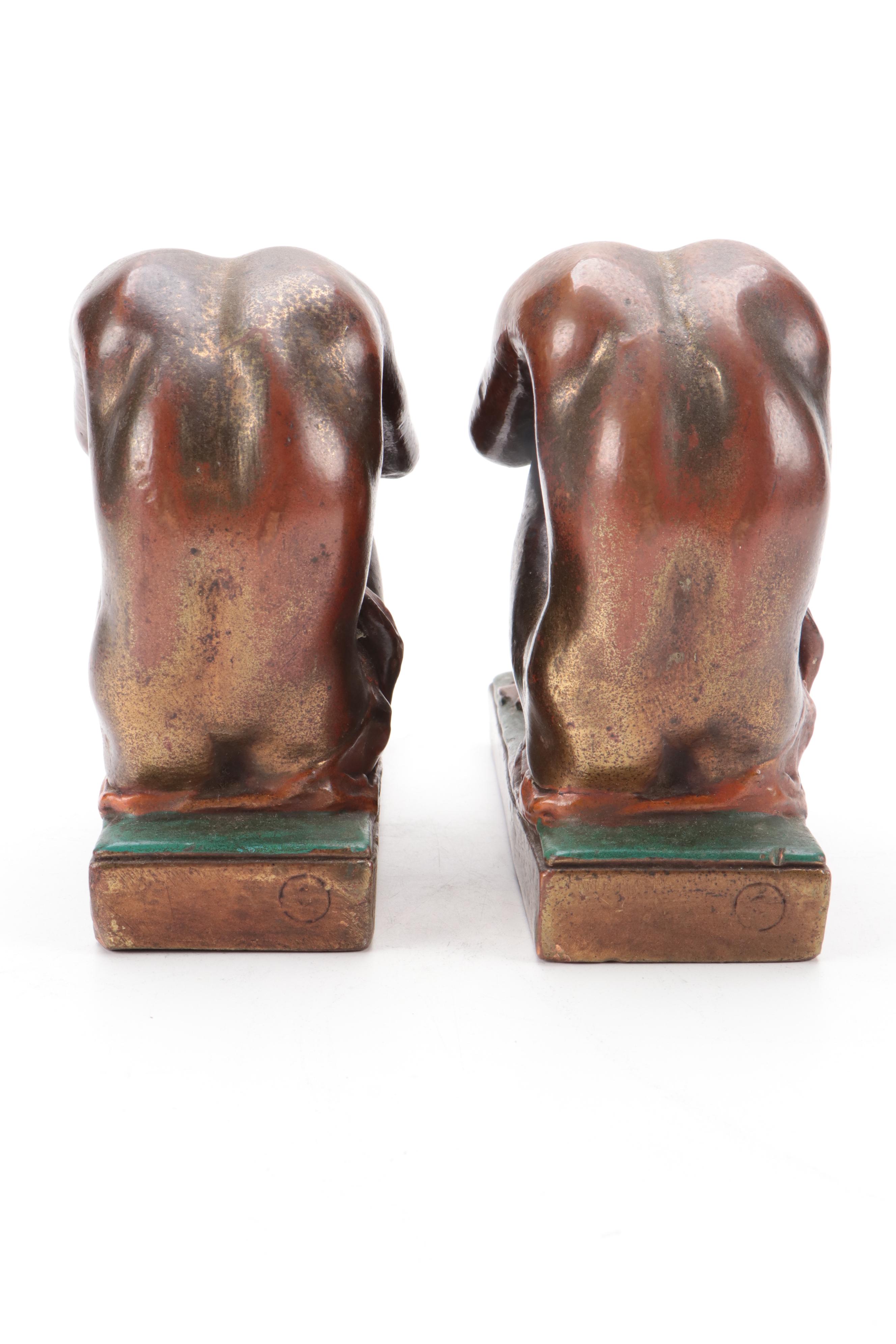 Marion Bronze Co. Cold Painted Cast Bronze Scholar Bookends, Early 20th Century