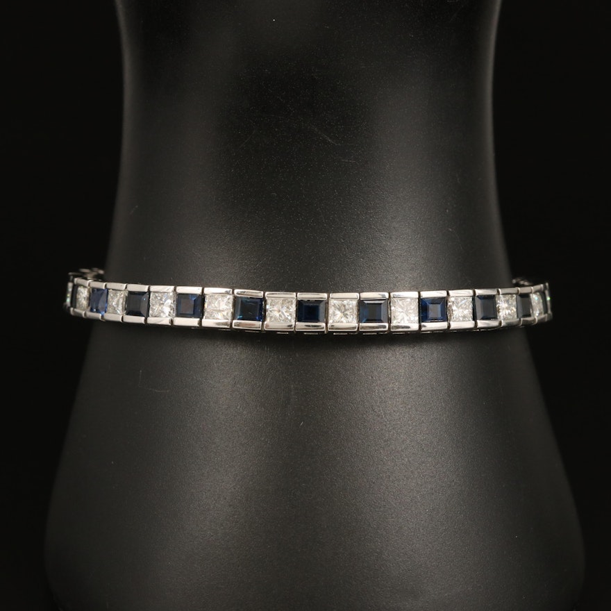 14K 6.00 CTW Diamond and Sapphire Line Bracelet