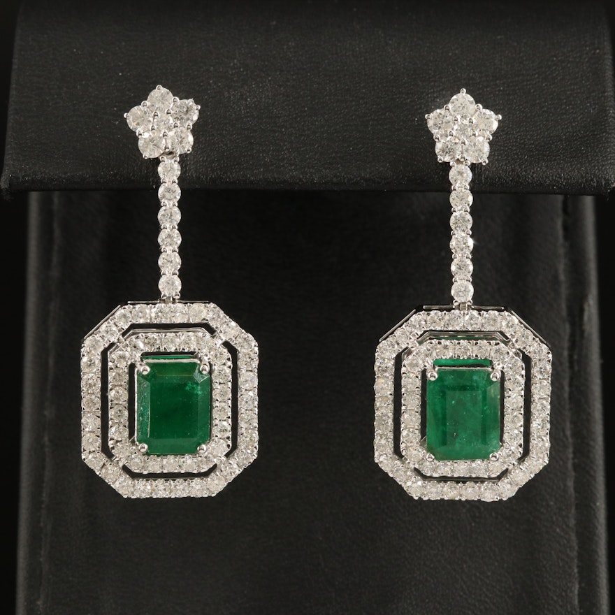 14K 4.63 CT Emerald and 3.44 CTW Diamond Earrings