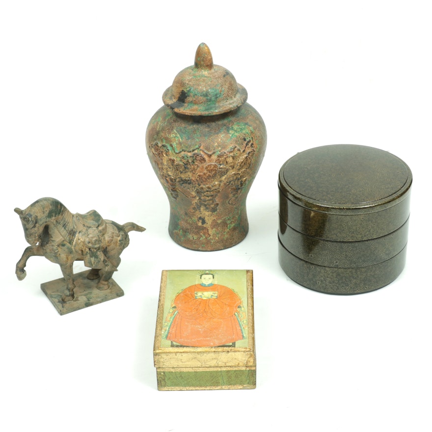 Japanese Cast Iron Horse and Other Decorative Accents, Mid to Late 20th Century