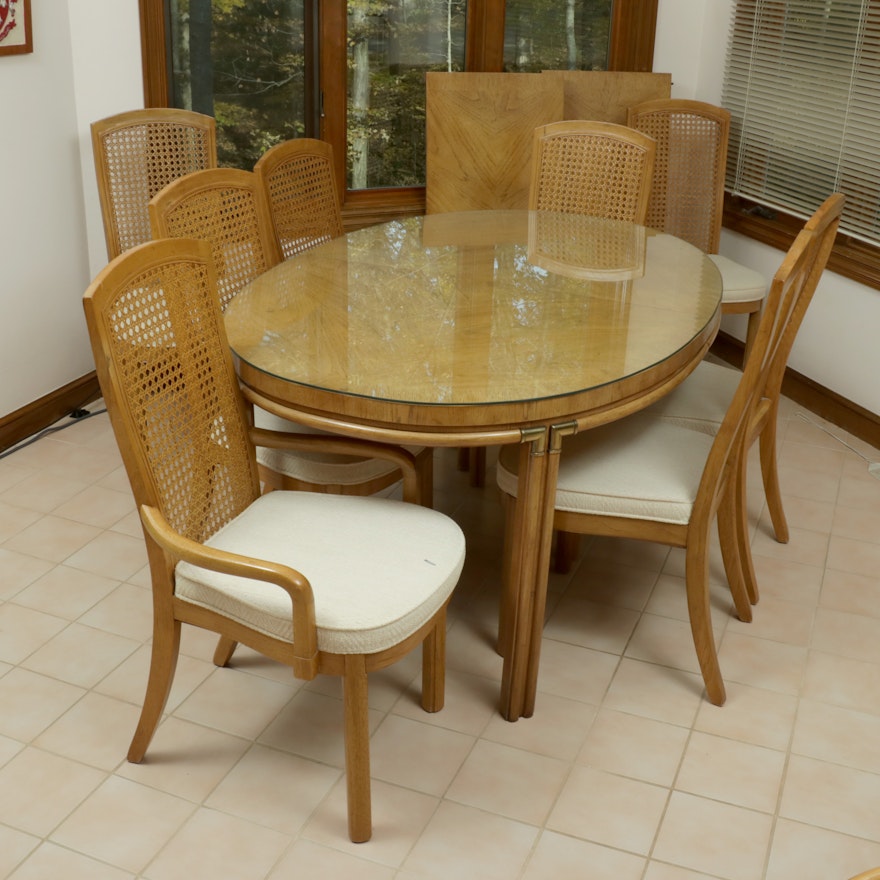Drexel "Accolade" White Oak Dining Table with Cane-Back Chairs, Late 20th C.