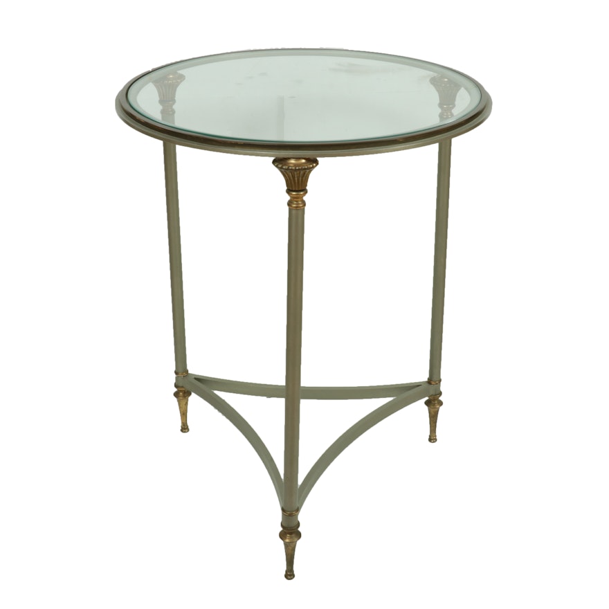 Neoclassical Style Parcel-Gilt Metal and Glass Top Tripod Side Table