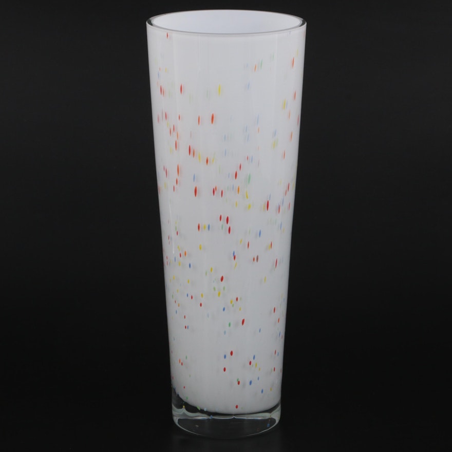 Contemporary White and Confetti Cased Glass Vase