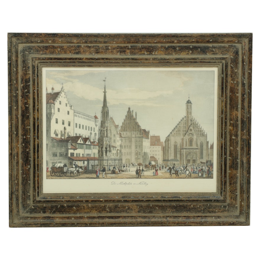 Hand-Colored Collotype After Ludwig Lange "Der Marketplatz in Nürnberg"